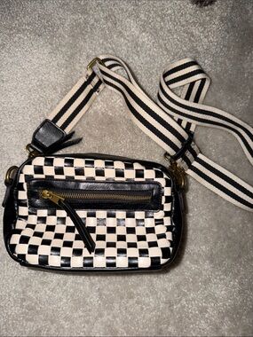 Universal Thread Black & Cream Checkerboard Crossbody with Striped Strap